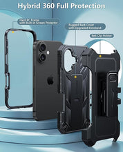 Load image into Gallery viewer, FNTCASE for iPhone 16 Phone Case: Military Grade Rugged Cell Phone Cover with Kickstand & Holster | Shockproof TPU Protection Bumper Matte Textured Design for iPhone 16 Cases 6.1 inch-Black