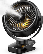 Load image into Gallery viewer, TYZU 7 Inch Portable Fan, Misting Fan, 4000 mAh Battery Operated Fan, Outdoor Misting Fan With 2 Mist Modes & 4 Speeds, 130ml Tank, 360° Rotatable, Clip on fan For Outside Camping Stroller Golf Cart