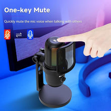 Load image into Gallery viewer, Retekess TG201 Gaming Microphone, Noise Cancellation Condenser mic with Mute, Turnable RGB Lights, Monitoring, Card/Omin, Microphone for pc, Compatible with PS4/5, MacOS, Windows