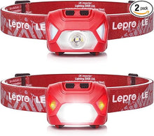 Load image into Gallery viewer, Lepro 320015 Battery Powered Headlamp - 1300Lux Super Bright LED Head Lamp with Red Light, IPX4 Waterproof Headlights for Outdoor Camping, Hiking, Hunting, Power Outages, Emergency, Hurricane - Red