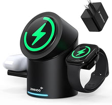 Load image into Gallery viewer, ZEEHOO 3 in 1 Charging Station for Apple Devices, Mag-Safe Charger Stand, Qi2 15W Auto-Rotating Wireless Charging Station for iPhone 16/15/14/13/12 Series& AirPods& iWatch(30W Charger Included)