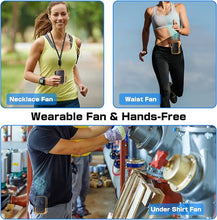 Load image into Gallery viewer, Portable Waist Fan 6000mAh Rechargeable, Portable Wearable Fan Hand with 24H of Working Time, 3 Speeds 6000RPM Strong Airflow, Personal Fan for Travel, Mountain Climbing, Work, Outdoor, Yellow