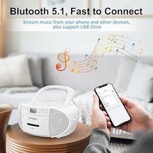 Load image into Gallery viewer, Gelielim CD and Cassette Player Combo, Portable Boombox AM/FM Radio, Tape Recording, 5.1V Bluetooth Speaker, USB Playback with Earphone Jack, Remote Control, AC/Battery Powered, for Home,Senior,Child