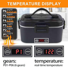 Load image into Gallery viewer, Nifogo Electric Lunch Box for Adults 80W with Temperature Display Heated Lunch Box Food Warmer Lunch Box 1.8L Stainless Steel Container&Bag 12V/24V/110V for Car/Truck/Work(Black)