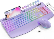 Load image into Gallery viewer, SABLUTE Wireless Keyboard and Mouse Combo, 9 Backlit Effects, Wrist Rest, Phone Holder, 2.4G Lag-Free Ergonomic Keyboards, Rechargeable Silent Cordless Set for Computer, Laptop, Mac, Windows?Purple?