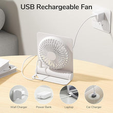 Load image into Gallery viewer, JISULIFE Small Desk Fan, Portable USB Rechargeable Fan, 160° Tilt Folding Personal Mini Fan with 4500mAh Battery, Strong Wind, Ultra Quiet, 4 Speed Modes for Office, Home, Camping - White