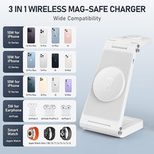 Load image into Gallery viewer, Magnetic Wireless Charger Stand, 3 in 1 Foldable Wireless Charging Station, Travel Charger for Multiple Devices for iPhone 16 15 14 13 12 Series, Apple Watch Ultra/SE/9/8/7/6/5/4/3/2, AirPods