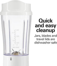 Load image into Gallery viewer, Hamilton Beach Portable Blender for Shakes and Smoothies with 14 Oz BPA Free Travel Cup and Lid, Durable Stainless Steel Blades for Powerful Blending Performance, 2 Jars - White (51102V)