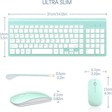 Load image into Gallery viewer, Wireless Keyboard and Mouse Ultra Slim Combo, TopMate 2.4G Silent Compact USB 2400DPI Mouse and Scissor Switch Keyboard Set with Cover, 2 AA and 2 AAA Batteries, for PC/Laptop/Windows/Mac - Mint Green