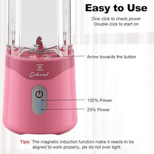 Load image into Gallery viewer, COKUNST 18oz Portable Blender, USB Rechargeable Personal Size Blenders, Smoothie Blender with 6 Blades for Protein & Shakes, Mini juicer with Extra Handle Lid for Travel Sports Outgoing-Pink