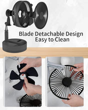 Load image into Gallery viewer, UN UNITEDTIME Foldable Fan Foldaway Oscillating with Remote Control, 10800mAh Battery Operated Fans, Portable for Outdoor, Courtyard, Beach,Travel, Room,4 Speeds, with Timer night light (Black)