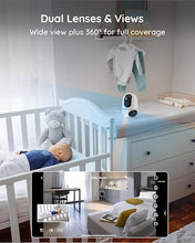 Load image into Gallery viewer, virtavo EggSentry Indoor Security Camera, Dual-Lens & Split View, 360° PTZ Baby Monitor & Pet Cam, Motion Tracking, 2-Way Audio, Night Vision, Cloud/SD Storage, Phone App, 2.4GHz WiFi