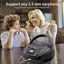 Load image into Gallery viewer, LONPOO CD Player Portable Boombox with FM Radio/USB/Bluetooth/AUX Input and Earphone Jack Output, Stereo Sound Speaker & Audio Player,Black
