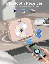 Load image into Gallery viewer, Desktop CD Player for Home with Dual Speakers,Handle, CD Player with FM Radio,Portable CD Player with Bluetooth-Sleep Sound,Remote Control, LCD Display,Support USB/TF Card/AUX/3.5mm Input (Pink)