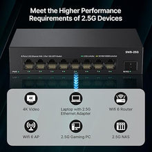 Load image into Gallery viewer, Real HD 8 Port 2.5G Ethernet Switch Unmanaged Network Switch with 8 x 2.5 Gigabit | 1 x 10G SFP+ | Work with 10-100-1000Mbps Devices | 60G Bandwidth | Plug & Play | Fanless Quiet Metal Internet Switch
