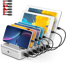 Load image into Gallery viewer, Charging Station for Multiple Devices - 6 Port Fast Charging Station for iPhone iPad Android and Tablet - Multi Charging Station - Phone Charging Station with 6 Mixed Cables Included(UL Certified)