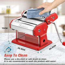 Load image into Gallery viewer, Sailnovo Pasta Maker Machine, 180 Aluminum Alloy Pasta Roller with 9 Adjustable Thickness Settings and 2 Cutter, Noodle Maker for Spaghetti, Fettuccini, Lasagna Red