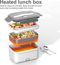 Load image into Gallery viewer, Electric Lunch Box Food Heater, 1.8L Heated Lunch Box for Adults for Car Truck, 12V/24V/110V/220V Portable Food Warmer Lunch Box, 100W Heating Lunchbox for Work (White & Gray)…