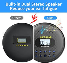 Load image into Gallery viewer, ARAFUNA Portable CD Player with Dual Stereo Speakers, Rechargeable CD Player for Car with Anti-Skip Protection, Walkman CD Player with Headphones and AUX Cable
