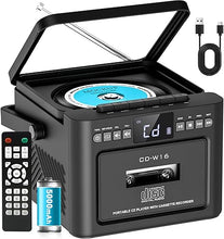 Load image into Gallery viewer, Greadio Rechargeable CD Player Boombox with Cassette Player, Bluetooth Receive/Transmit/FM Radio/USB/TF/AUX Combo, Boom Box with 5000mAh Battery, Remote Control, CD Boombox Players for Home Outdoor