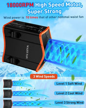 Load image into Gallery viewer, Upgraded Portable Waist Fan with Adjustable Belt,10 Times Strong Wind Waist Clip Fan with 12000mAh Battery Over 40H Working Time, Belt Fan for Outdoor Works,Camping,Travel,Fishing