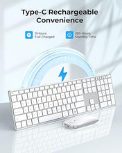 Load image into Gallery viewer, Wireless Bluetooth Keyboard and Mouse Combo (USB + Dual BT), seenda Multi-Device Rechargeable Slim Keyboard and Mouse, Compatible for Win 7/8/10, MacBook Pro/Air, iPad, Tablet - White Silver