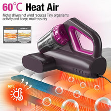 Load image into Gallery viewer, Mattress Vacuum Cleaner 15Kpa Bed Vacuum Cleaner 273nm UV-C Light & Ultrasonic Heating Tech 400W Handheld Vacuum Wide Suction Port 0.6L Capacity Double Cup for Pillows Cribs Sofa Black Corded