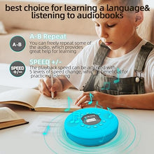 Load image into Gallery viewer, Portable CD Player with Headphones,Bluetooth CD Player for car or for Home,discman Walkman CD Player Rechargeable,Mini cd Player Portable with Dual Stereo Speakers,MP3 USB playable (Blue)