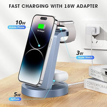 Load image into Gallery viewer, 3 in 1 Charging Station for iPhone, Wireless Charger for iPhone 16 15 14 13 12 11 X Pro Max & Apple Watch - Charging Stand Dock for AirPods (Blue)