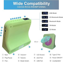 Load image into Gallery viewer, Green CD Player for Home, Desktop CD Player with Speakers, FM Radio, Remote Control, Bluetooth, USB and AUX Port, Vertical Stand and Portable, Wired