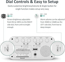 Load image into Gallery viewer, Digital Dual Alarm Clock for Bedroom, Easy to Set, 0-100% Dimmer, USB Charger, 5 Sound Adjustable Volume, Weekday/Weekend Mode, Snooze, 12/24Hr, Battery Backup, Compact Clock for Bedside(White)