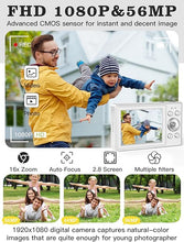 Load image into Gallery viewer, Upgrade Digital Camera, 56MP FHD 1080P Camera for Kids with 16x Zoom Anti Shake, Kid Camera with 32GB TF Card, Two Batteries, Lanyard, Compact Small Camera for Kids Boys Girls?White?