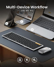 Load image into Gallery viewer, ProtoArc Foldable Keyboard and Mouse, XKM01 Folding Wireless Keyboard Mouse Combo for Business and Travel, 2.4G+Dual Bluetooth Full-Size Portable Keyboard for Laptop iPads Tablets -Black Silver