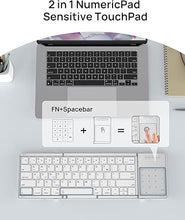 Load image into Gallery viewer, SODI Foldable Keyboard with Touchpad, Portable Wireless Keyboard with Phone Holder, Rechargeable Bluetooth Travel Keyboard for iPad, iPhone, Mac, iOS Tablets Slim Pocket Folding, White