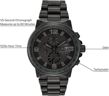 Load image into Gallery viewer, Citizen Men's Eco-Drive Weekender Nighthawk Chronograph Watch in Black IP Stainless Steel, Black Dial (Model: CA0295-58E)