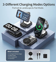 Load image into Gallery viewer, 3 in 1 Magnetic Wireless Charging Station for Apple Devices, Fast Foldable Travel Mag-Safe Charger Stand with Night Light for iPhone 16 15 14 13 12 Series, Apple Watch/AirPods Pro