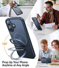 Load image into Gallery viewer, TORRAS Magnetic for iPhone 16 Case with Stand, Built-in Stand Compatible with MagSafe, 3X Military-Grade Protection, Translucent Slim Phone Case for iPhone 16 6.1'', Matte Black