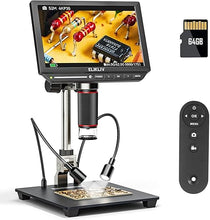 Load image into Gallery viewer, 4K Digital Microscope, Elikliv EM4K 8" Coin Microscope 2000x, 52MP HDMI Microscope, Soldering Microscope for Adults, LCD Microscope for Electronics Repair, 3840P UHD Video Microsocpe, 10" Stand, 64G