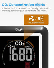 Load image into Gallery viewer, Newentor CO2 Monitor, Indoor Air Quality Meters, Carbon Dioxide Detector with Voice Alert, Large Display CO2 Tester, Temperature Humidity Sensor, Alarm Clock for Home, RV, Grow Tents, Black
