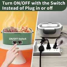 Load image into Gallery viewer, Electric Heated Lunch Box 100W - 3-IN-1 1.8L Fast Self Heating Lunch Boxes Portable Food Heater for Adults,12V/24V/110V with Leak-Proof Compartment Lid for Car Truck Office Home Green (3 Times Faster)