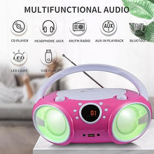 Load image into Gallery viewer, SINGING WOOD 030BTL, CD Player Boombox CD/CD-R/CD-RW, Portable w/Bluetooth, USB, AM/FM Radio, AUX-Input, Headset Jack, Foldable Carrying Handle and LED Light (Kitty Pink)