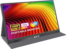 Load image into Gallery viewer, KYY Portable Monitor 15.6'' FHD 1080P USB C HDMI Gaming Monitor Ultra-Slim IPS Display w/Smart Cover & Speakers, Plug&Play, External Monitor for Laptop PC Phone Mac Xbox PS4