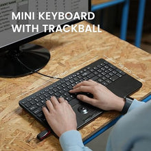 Load image into Gallery viewer, Perixx PERIBOARD-538 US, Wired Compact USB Keyboard with Trackball - X Type Scissor Keys - 15.63x7.8x1.46 Inches (397x198x37mm) - Build-in 2 USB Hubs - Black