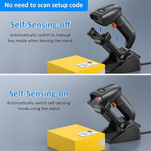 Load image into Gallery viewer, Symcode QR Industrial Bluetooth Barcode Scanner with Wireless Charging Stand, Wireless 2D 1D Bar Code Scanner Drop Protection Shock Dust Proof Hands Free Auto-Sensing Stand Barcode Scanner