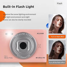Load image into Gallery viewer, Acuvar 4K 50MP Digital Camera, Auto Focus Kids Camera Selfie with Front and Rear Dual Lenses, 32GB Card,16X Digital Zoom, Compact Travel Vlogging Video Camera Gift for Kid Teen Beginner (Pink)