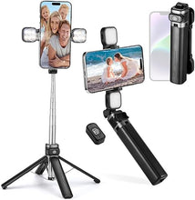 Load image into Gallery viewer, Mini iPhone Tripod Stand,MQOUNY 38" Phone Tripod &Selfie Stick with Wireless Rechargeable Remote & Removable Light, Extendable Tripod Stand 360 Rotation Compatible with iPhone&Android Samsung(Black)