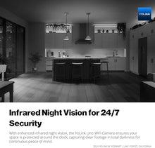 Load image into Gallery viewer, YoLink Uno Wireless Home Security Camera Indoor, 2.4GHz WiFi Camera for Baby and Pet Monitor, 1080p Dog Camera with Phone App, Night Vision B/W, 2-Way Audio, SD Card Storage, 360°