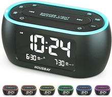 Load image into Gallery viewer, HOUSBAY Glow Small Alarm Clock Radio for Bedrooms with 7 Color Night Light, Dual Alarm, Dimmer, USB Charger, Battery Backup, Nap Timer, FM Radio with Auto-Off Timer for Bedside