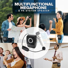 Load image into Gallery viewer, Voice Amplifier with 2 Wireless Mics, 25W High Capacity 5200mAh Personal Voice Amplifier Portable Pa System Megaphone Bluetooth Speaker,Wireless Microphone System for Teaching, Fitness, Outdoor