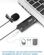 Load image into Gallery viewer, Fifine USB Lavalier Lapel Microphone, Clip-on Cardioid Condenser Computer Mic Plug and Play USB Microphone with Sound Card for PC and Mac-K053